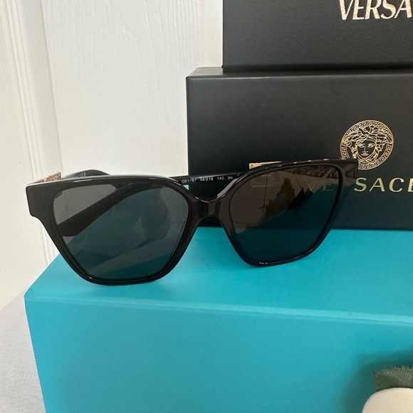 VERSACE ~ Butterfly sunglasses featuring black acetate frame dark grey lenses - Picture 9 of 11